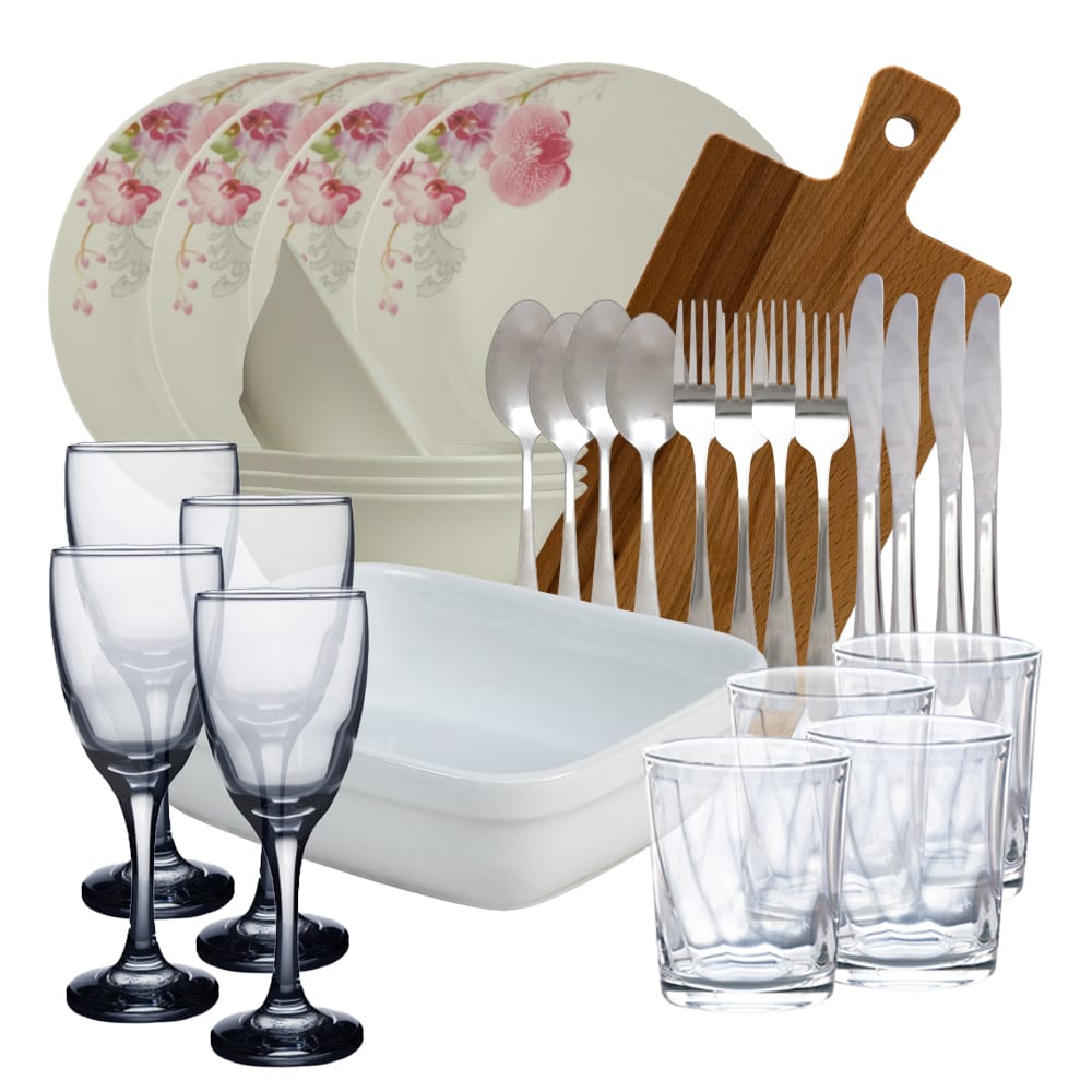 Set masa Orchid, 30 piese, Portelan, Alb cu orhidee