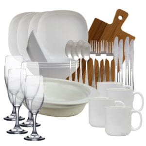Set complet de masa, White, 30 piese, Portelan, Alb lucios