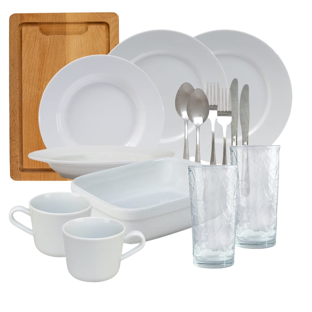 Set complet de masa, Snow, 16 piese, Portelan, Alb