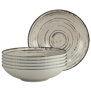 Set 6 farfurii adanci, 21 cm, Stone, Alb Ivoire cu linii maro