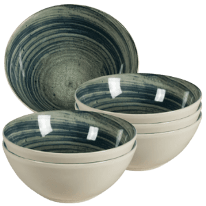 Set 6 boluri, 600 ml, Whirlwind, Alb Ivoire cu negru