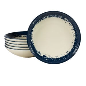 Set 6 farfurii adanci, 21 cm, Alb Ivoire cu bluemarin