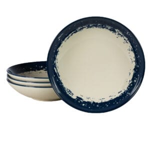Set 4 farfurii adanci, 21 cm, Alb Ivoire cu bluemarin