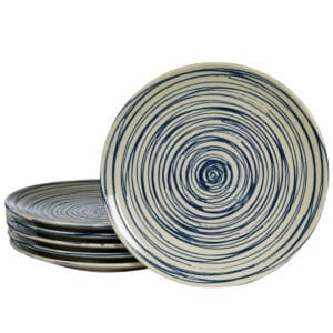 Set 6 farfurii desert, 20 cm, Alb Ivoire cu cercuri albastre