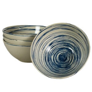 Set 4 boluri 600 ml Maritim Alb Ivoire cu cercuri albastre