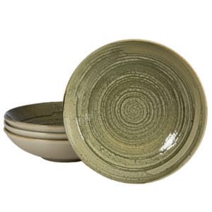 Set 4 farfurii adanci, 21 cm, Sand, Alb Ivoire si gri-verzui