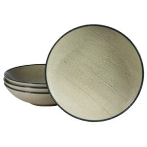 Set 4 farfurii adanci, 21 cm, Sand, Alb Ivoire cu margine neagra