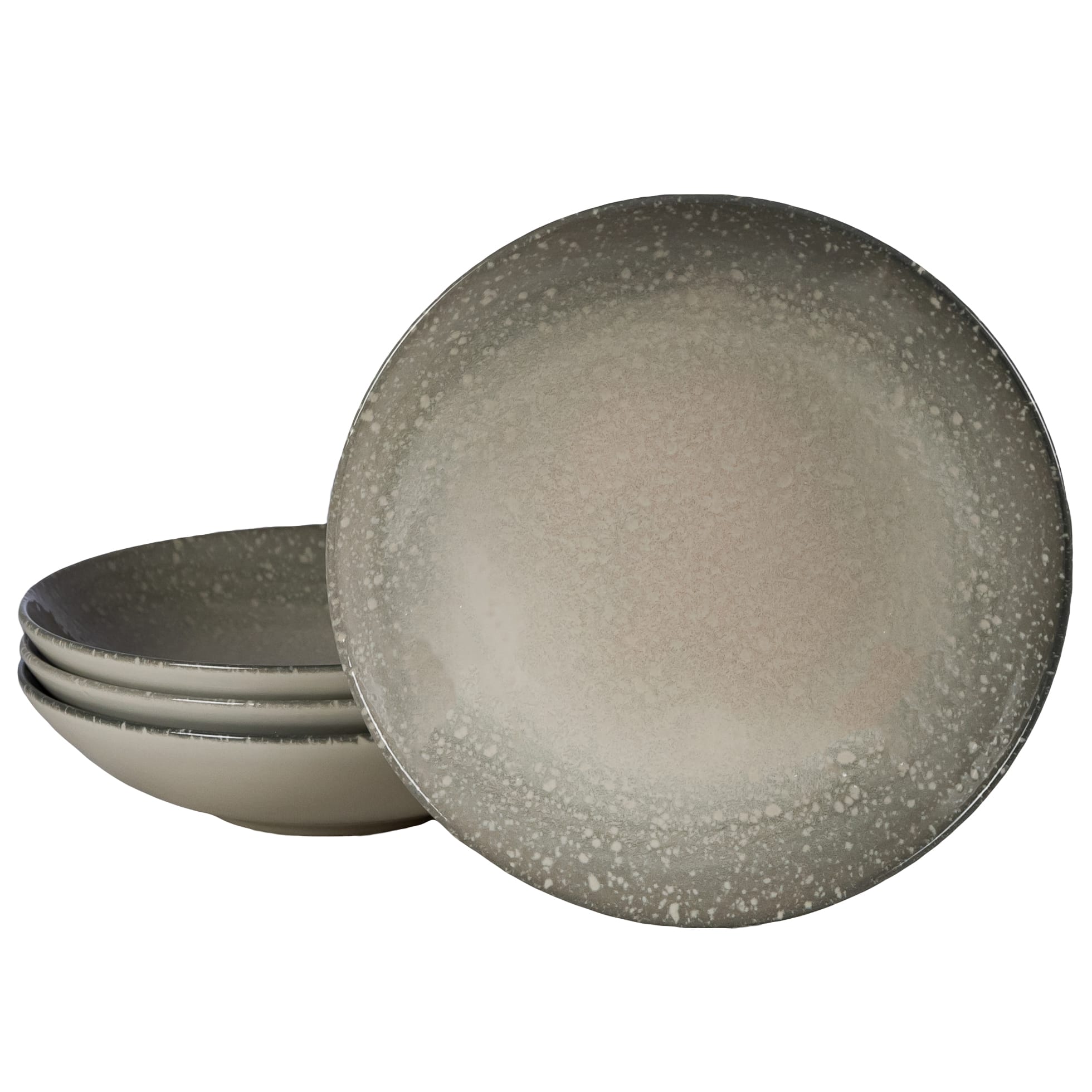 Set 4 farfurii adanci, 21 cm, Stone, Alb Ivoire cu gri
