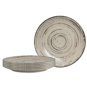 Set 6 farfurii desert, 20 cm, Stone, Alb Ivoire cu linii maro
