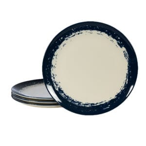 Set 4 farfurii intinsea, 26 cm, Alb Ivoire cu bluemarin