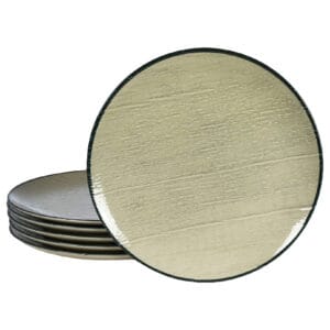 Set 6 farfurii intinse, 26 cm, Sand, Alb Ivoire cu margine neagra