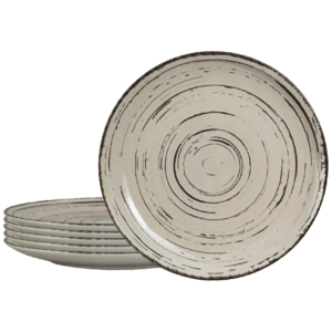 Set 6 farfurii 26 cm Stone Alb Ivoire cu linii maro