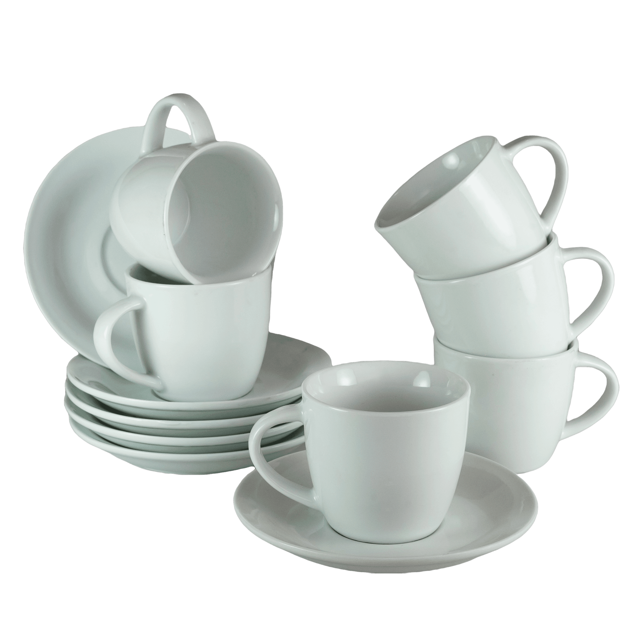 Set 6 cești cu farfurie Albe de 110 ml, Cesiro