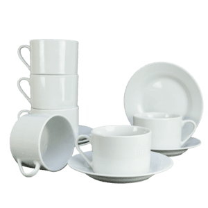 Set 6 Cesti cu Farfurii Portelan 220 ml - Colectia Cesiro Prestige
