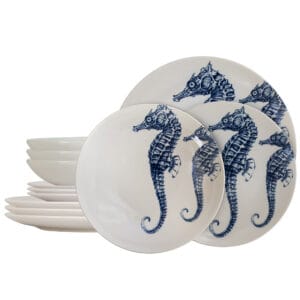 Set farfurii 12 piese, 4 persoane, Valuri Marine, Alb, cai de mare