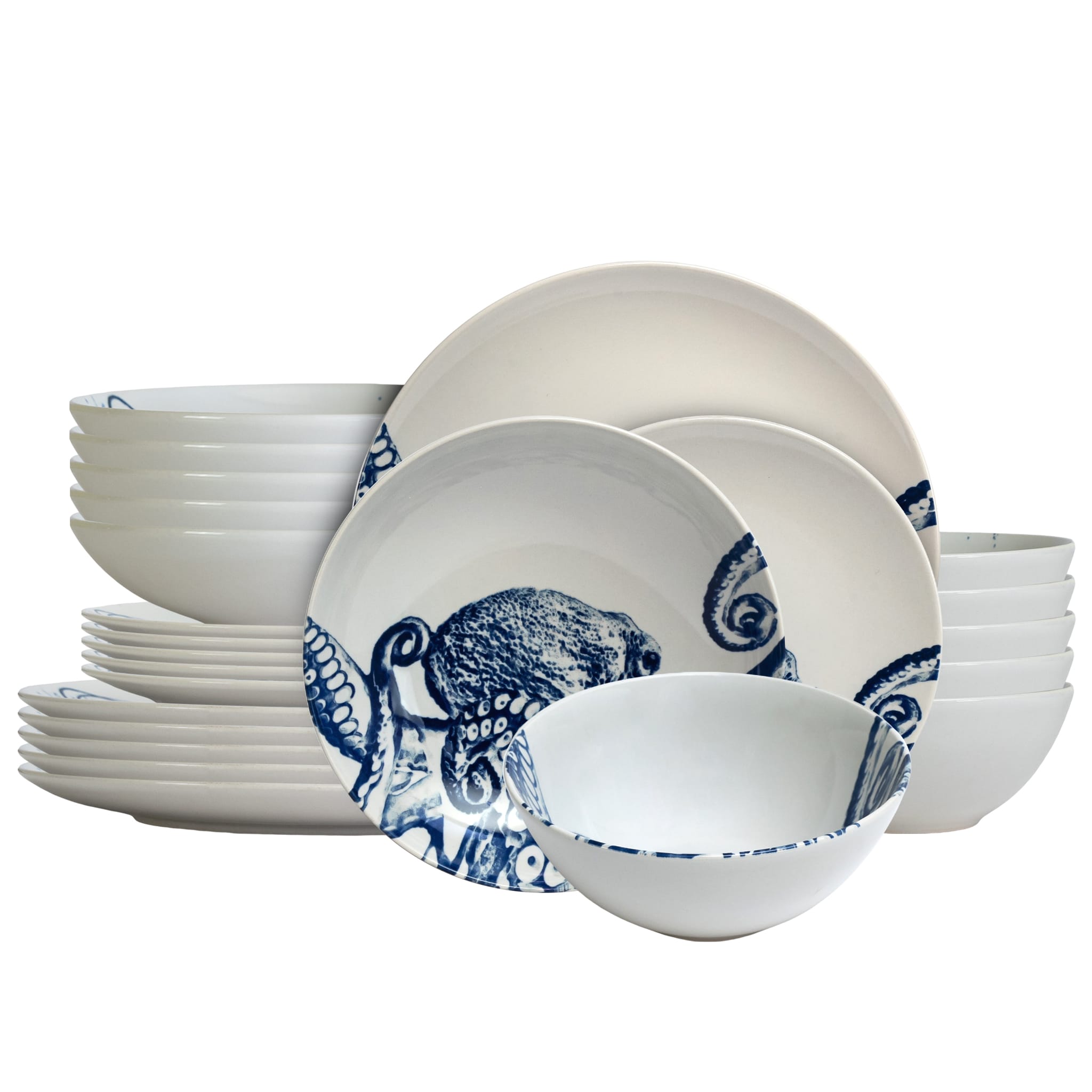Set farfurii 24 piese, 6 persoane, Maritim Oceanic, Alb cu carcatita