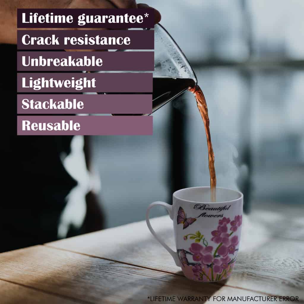 Set 6 cesti Albe cu flori roz, 310 ml - imagine 3