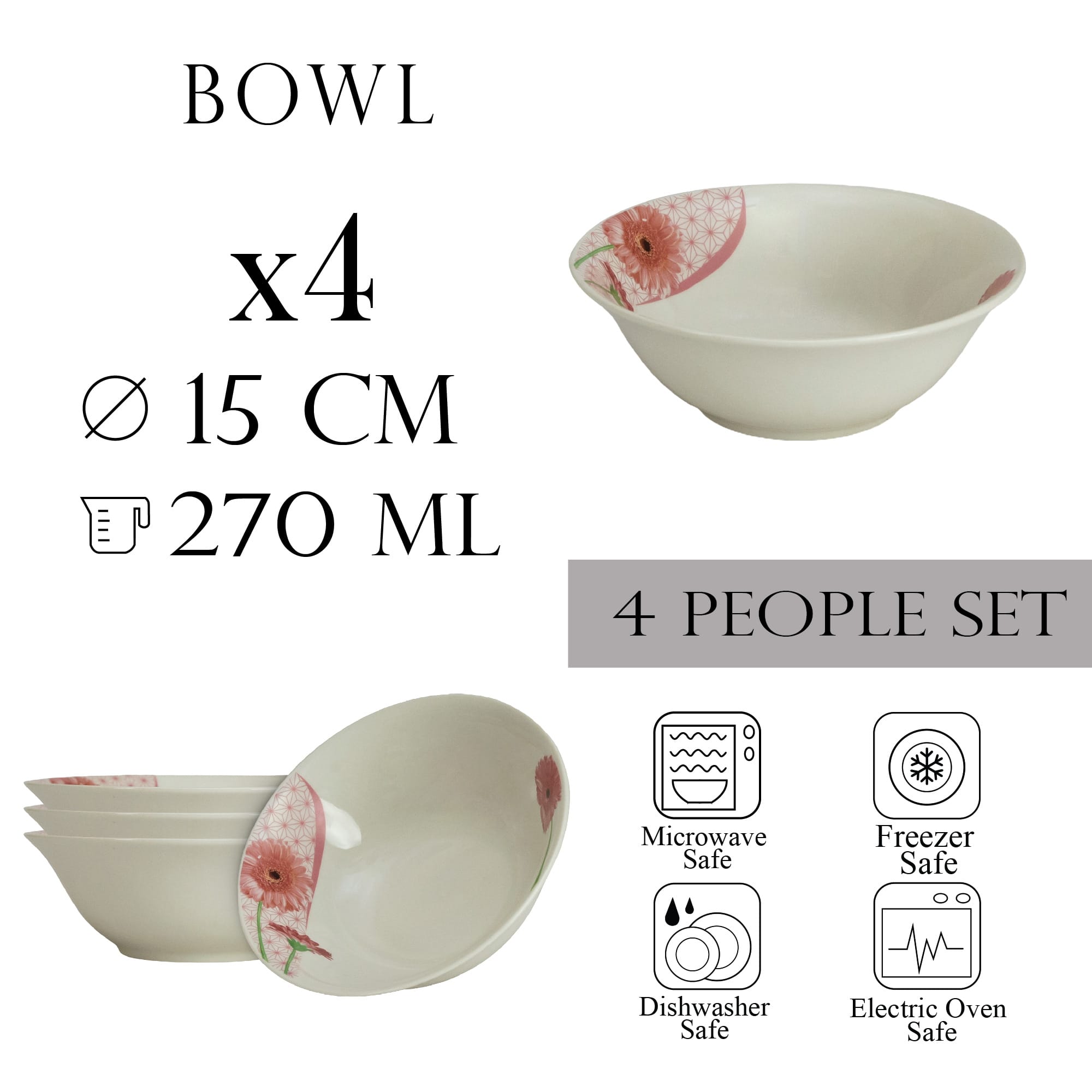 Bucurați-vă de Mese Unice cu Setul de Boluri Ivoire - 4 buc, 15 cm x 270 ml, pentru 4 persoane - imagine 2