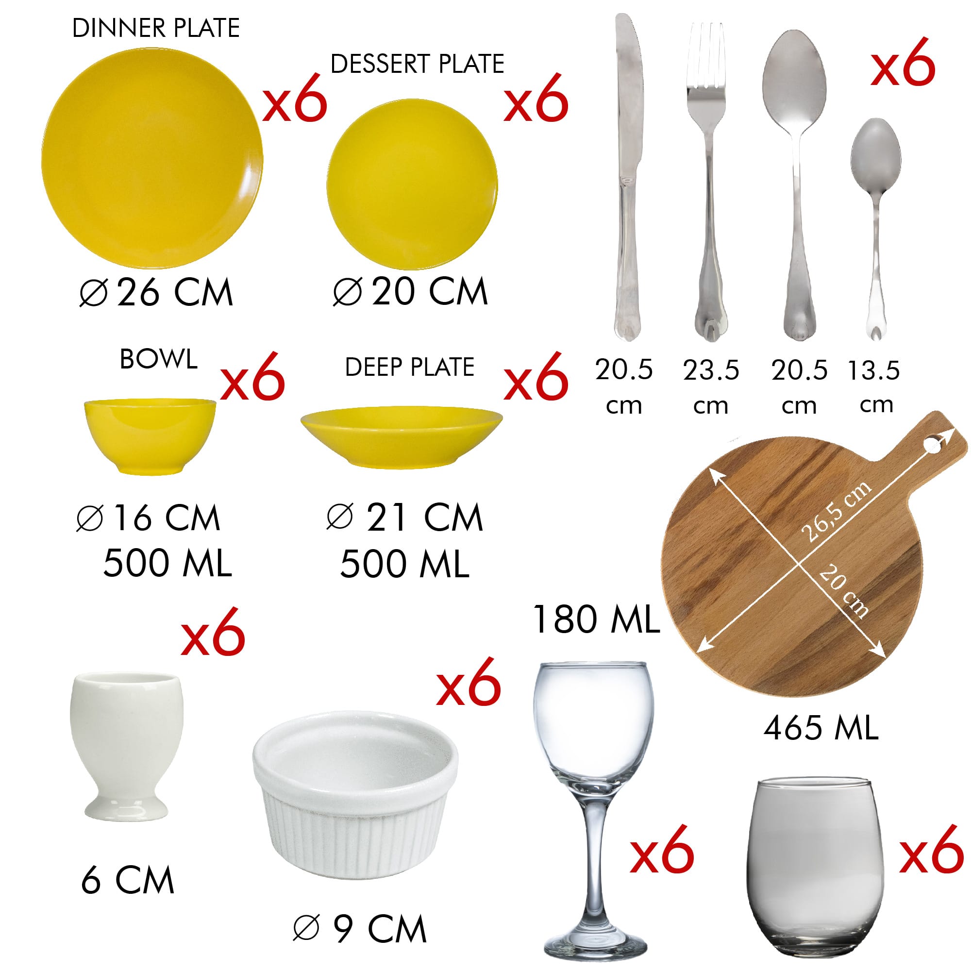 Set Bucatarie 6 Persoane, 73 Piese Galben Rumen - imagine 2