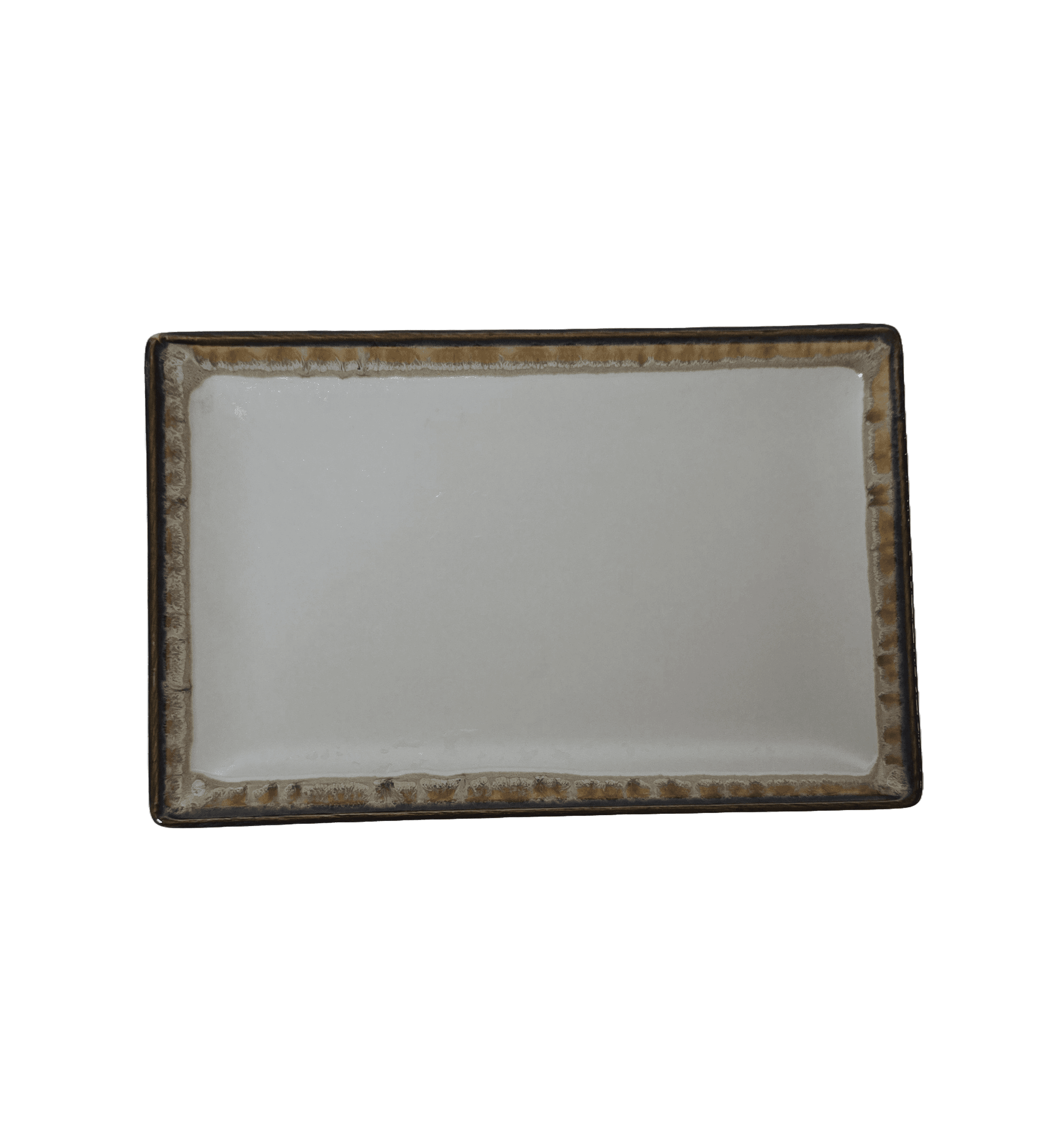 Platou dreptunghiular, 20x13, Alb mat cu margine maro