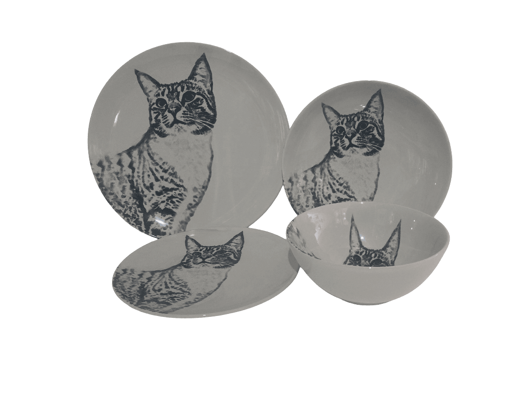Set 4 piese, pentru o persoana, Ivoire decorat cu corp pisicuta - imagine 3