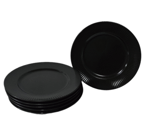 Set 6 farfurii intinse, 27 cm, Negru Mat cu striatii la margine