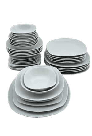 Set complet de farfurii, 42 de piese, pentru 6 persoane, Portelan, Alb