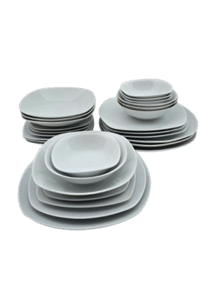 Set complet de farfurii, 28 de piese, pentru 4 persoane, Portelan, Alb