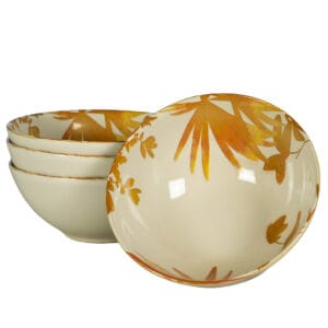 Set 4 boluri, 600 ml, Hawaii, Crem deschis cu frunze portocalii