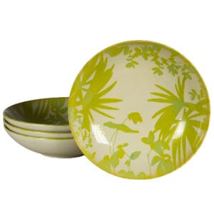 Set 4 farfurii adanci, 21 cm, Hawaii, Crem deschis cu frunze verzi-galbui