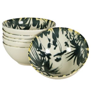 Set 6 boluri, 600 ml, Hawaii, Crem deschis cu frunze negre