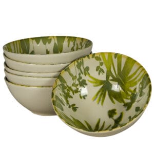 Set 6 boluri, 600 ml, Hawaii, Crem deschis cu frunze verzi