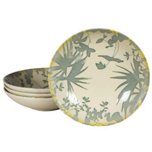 Set 4 farfurii adanci, 21 cm, Hawaii, Crem deschis cu frunze gri