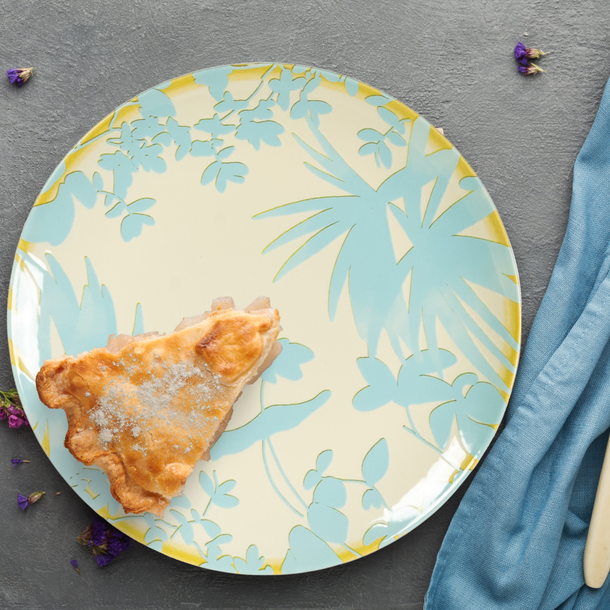 Set farfurii de 12 piese, pentru 4 persoane, Foliage, Ivoire cu frunze Albastru deschis - imagine 5