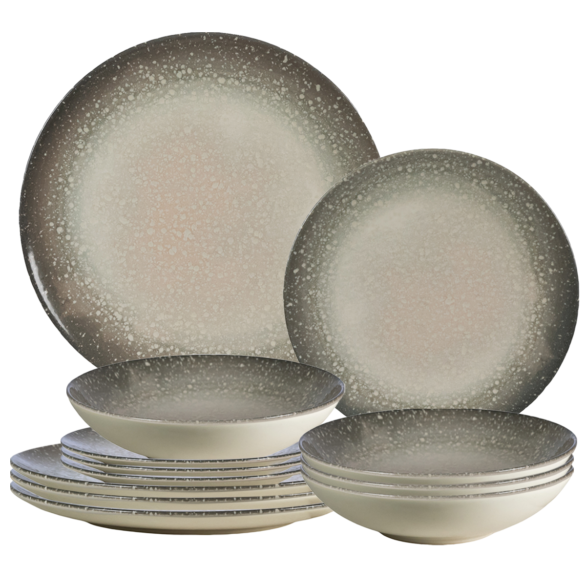 Set farfurii de 12 piese, pentru 4 persoane, Gray Stone, Ivoire cu gri