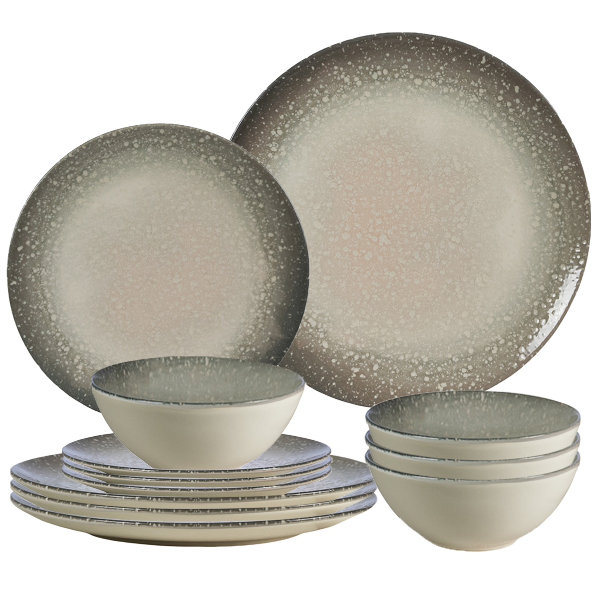 Set farfurii de 12 piese, pentru 4 persoane, Gray Stone, Ivoire/gri