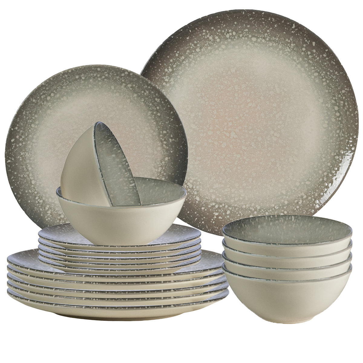 Set farfurii de 18 piese, pentru 6 persoane, Gray Stone, Ivoire/gri