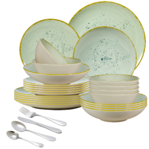 Set farfurii de 48 piese, pentru 6 persoane, Pistchio, Ivoire cu turzoaz