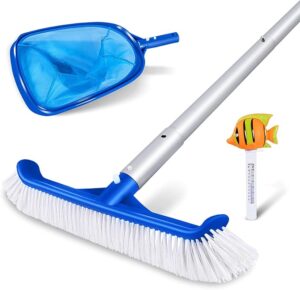 Perie de piscină Masthome 35CM cu tijă de 146cm, perie de curățare rezistentă pentru pereți, gresie, trepte - plasă de curățare pentru piscină și termometru plutitor pestisor