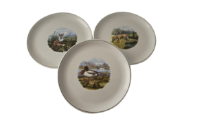 Set 3 platouri, 28 cm, Cesiro, Alb decorat cu animale salbatice