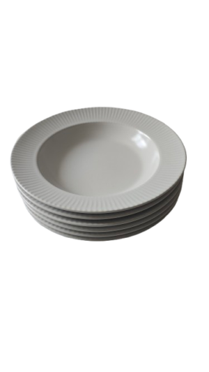 Set 6 farfurii adanci, 23 cm, Cesiro, Alb Mat cu striatii la margine