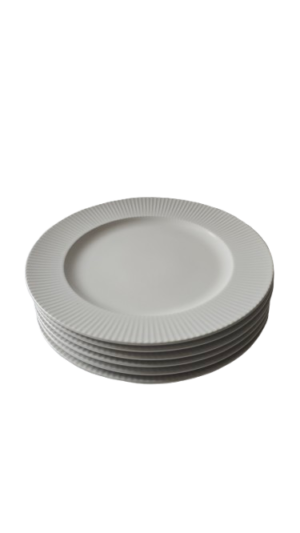 Set 6 farfurii intinse, 27 cm, Cesiro, Alb mat cu striatii la margine
