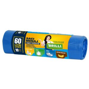 Saci menajeri colectare selectiva Brilli 60l, 10 buc, albastri