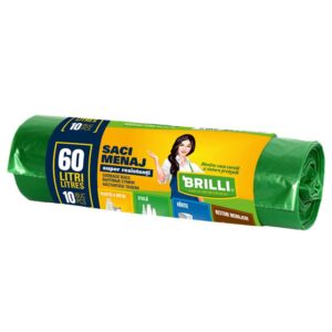 Saci menajeri colectare selectiva Brilli 60l, 10 buc, verzi