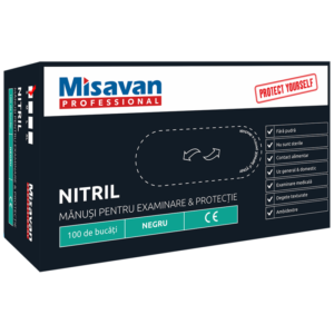 Manusi unica folosinta nitril Misavan Professional, marime S, negru, 100 buc/set