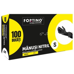 Manusi unica folosinta nitril Fortino, marime S, negru, 100 buc/set