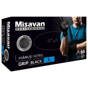 Manusi unica folosinta nitril Misavan Professional Ultra strong Grip, L, negru, 50 buc/set