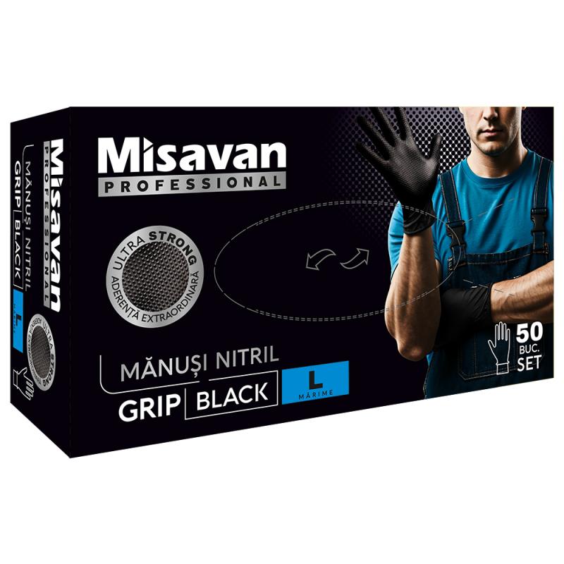 Manusi unica folosinta nitril Misavan Professional Ultra strong Grip, L, negru, 50 buc/set