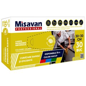 Display lavete microfibra Misavan Professional, 30*30cm, galben, 30 buc/display