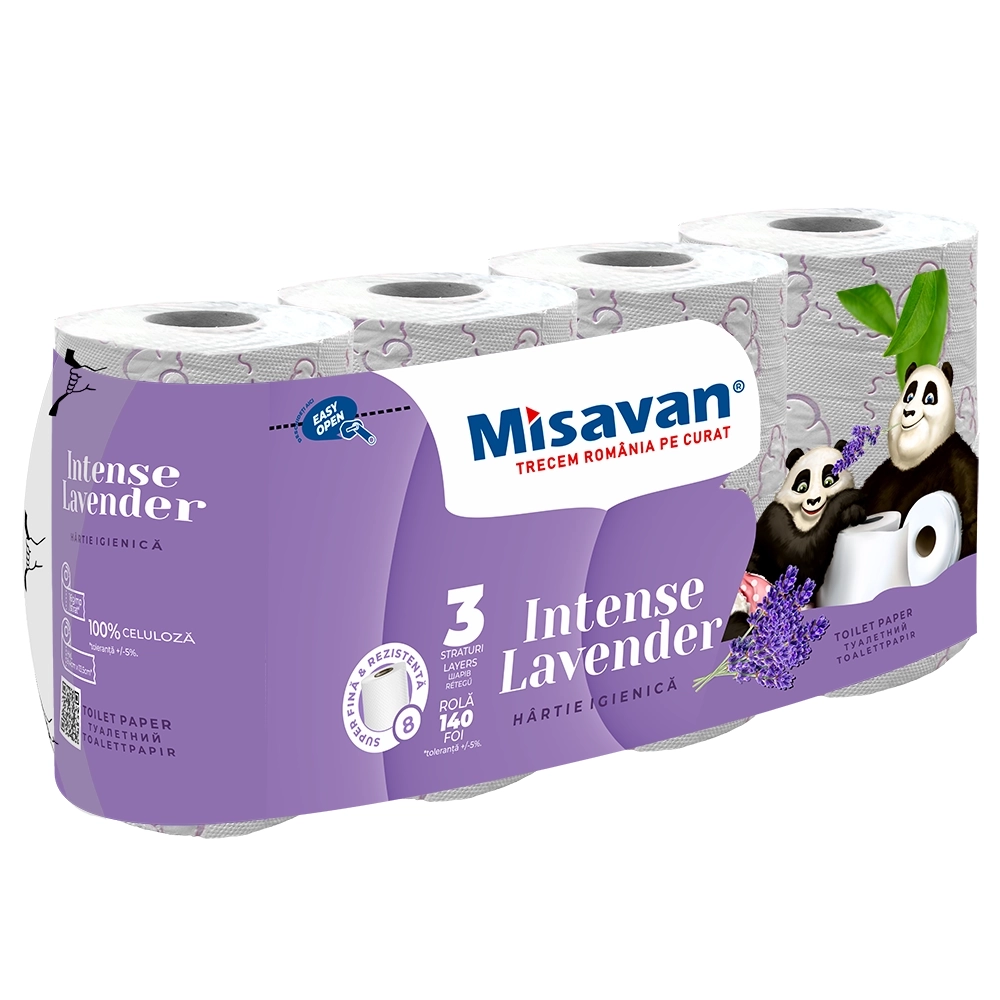 Hartie igienica Misavan, Lavanda, 3 straturi, 8 role